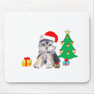 Tapis De Souris Sapin de Noël, chiot Yorkshire & cadeaux