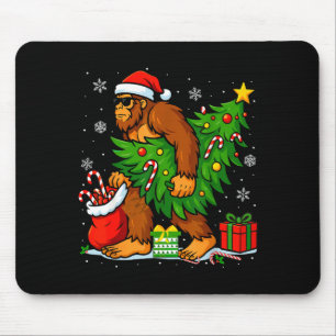 Tapis De Souris Sapin de Noël Santa Bigfoot Lumières Xmas Drôle Sa