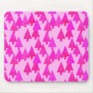Tapis De Souris Sapins de Noël aux fleurs modernes - rose fuchsia