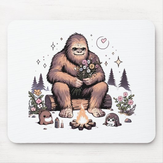 Tapis De Souris Sasquatch tenant des fleurs (Devant)