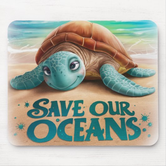 Tapis De Souris Sauvez notre tortue marine amicale des océans (Devant)