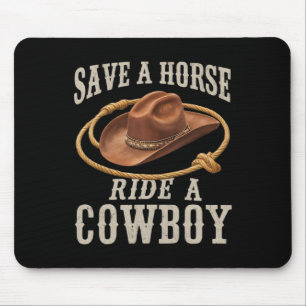 Tapis De Souris Sauvez Une Balade À Cheval Un Cowboy Drôle Rodeo H
