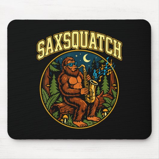 Tapis De Souris Saxsquatch Bigfoot Saxophone Player Jazz Music Hum (Devant)