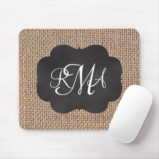 Tapis De Souris Scénario Burlap Triple Script Monogramme (Avec souris)