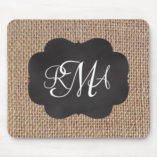 Tapis De Souris Scénario Burlap Triple Script Monogramme (Devant)