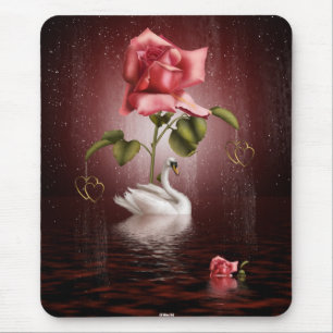 Tapis De Souris Scène 3A de coeurs de roses de cygnes