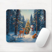 Tapis De Souris Scene d'arbre de Noël Cute Deer Fawn Snowman (Avec souris)