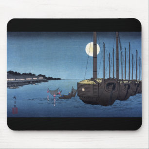 Tapis De Souris Scène de clair de lune sur une rivière avec des