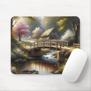 Tapis De Souris Scène de cottage printanier Cottagecore