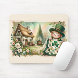 Tapis De Souris Scène de courtepointe patchwork Cottage Leprechaun