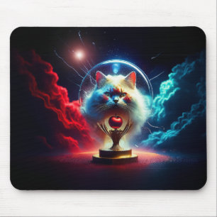 Tapis De Souris Scène de fantasy : Chat dans un globe avec une pom