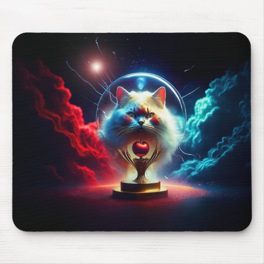 Tapis De Souris Scène de fantasy : Chat dans un globe avec une pom (Devant)