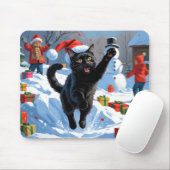 Tapis De Souris Scène de fête de Noël de chat noir (Avec souris)