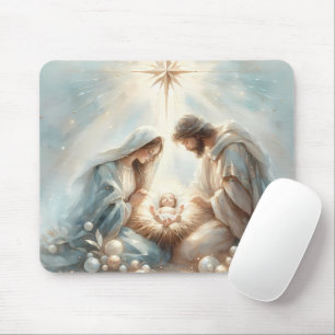 Tapis De Souris Scène de la Nativité de la Sainte Famille radieuse
