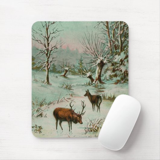Tapis De Souris Scène de neige avec des cerfs communs (Avec souris)