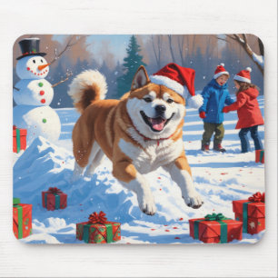 Tapis De Souris Scène de neige festive d'Akita Noël