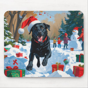 Tapis De Souris Scène de neige festive de Noël avec un Labrador no