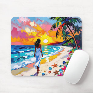 Tapis De Souris Scène de plage abstraite au coucher du soleil vibr