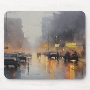 Tapis De Souris Scène de pluie du soir en ville