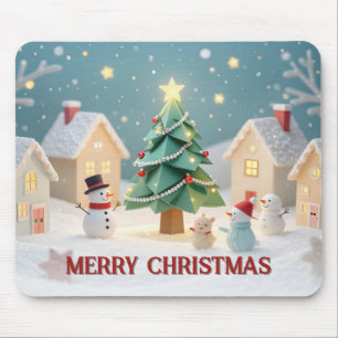 Tapis De Souris Scène festive d'arbre de Noël et de bonhommes de n