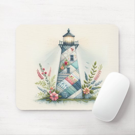 Tapis De Souris Scène florale côtière du phare patchwork (Avec souris)