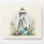 Tapis De Souris Scène florale côtière du phare patchwork (Devant)