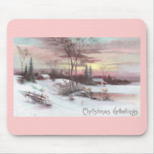 Tapis De Souris Scène idyllique d'hiver de pays avec le coucher d