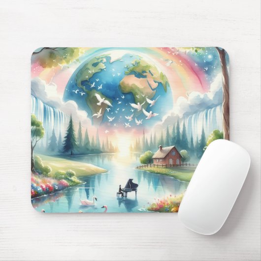 Tapis De Souris Scène Whimsical Rainbow Earth Imaginaire (Avec souris)
