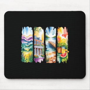 Tapis De Souris Scènes de paysage d'été idylliques à l'aquarelle