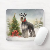 Tapis De Souris Schnauzer Chien à Noël de neige (Avec souris)