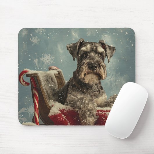 Tapis De Souris Schnauzer Chien Festif de Noël (Avec souris)