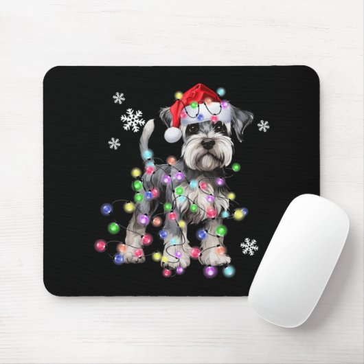 Tapis De Souris Schnauzer Dog Reindeer Christmas Lights Ugly Xmas (Avec souris)