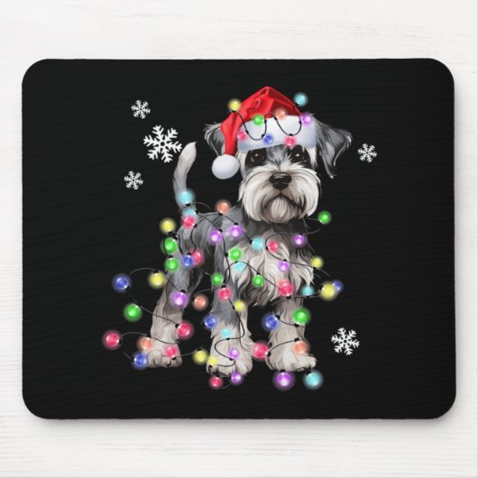 Tapis De Souris Schnauzer Dog Reindeer Christmas Lights Ugly Xmas (Devant)