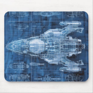 Tapis De Souris Sci-Fi Blueprint Space Ship