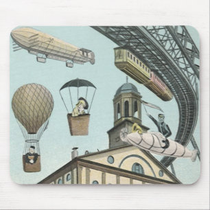 Tapis De Souris Science-fiction vintage, ville steampunk victorien