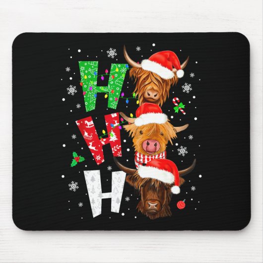 Tapis De Souris Scottish Highland Cow Print Ho Ho Ho Christmas Paj (Devant)
