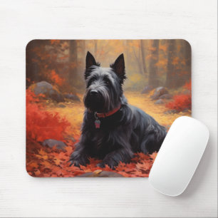 Tapis De Souris Scottish Terrier dans les feuilles d'automne qui t