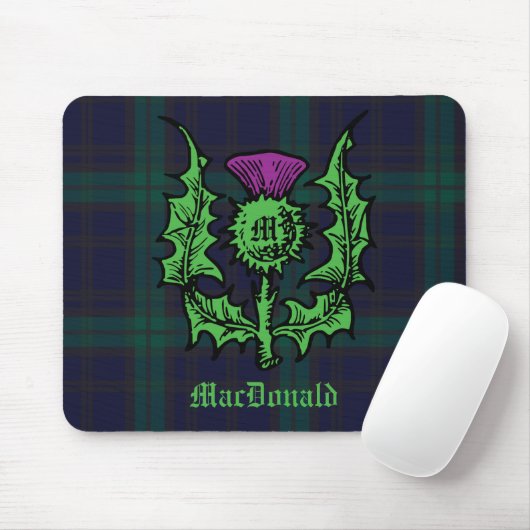 Tapis De Souris Scottish Thistle on Dark Tartan Custom Name (Avec souris)