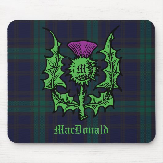 Tapis De Souris Scottish Thistle on Dark Tartan Custom Name (Devant)