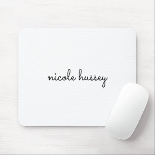 Tapis De Souris Script blanc   Monogramme élégant minimaliste mode