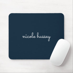 Tapis De Souris Script bleu marine   Moderne Monogramme élégant