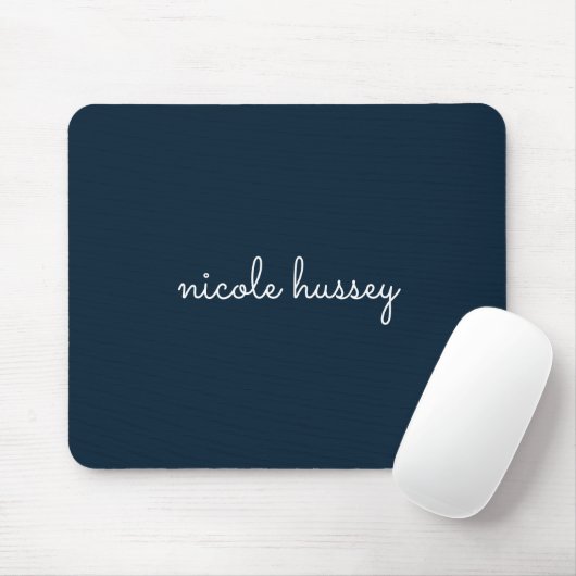 Tapis De Souris Script bleu marine | Moderne Monogramme élégant (Avec souris)