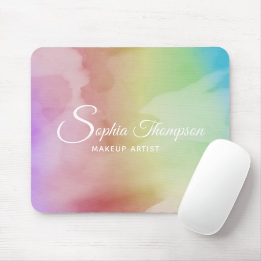 Tapis De Souris Script d'aquarelle moderne Rainbow Pastel - Mousep (Avec souris)
