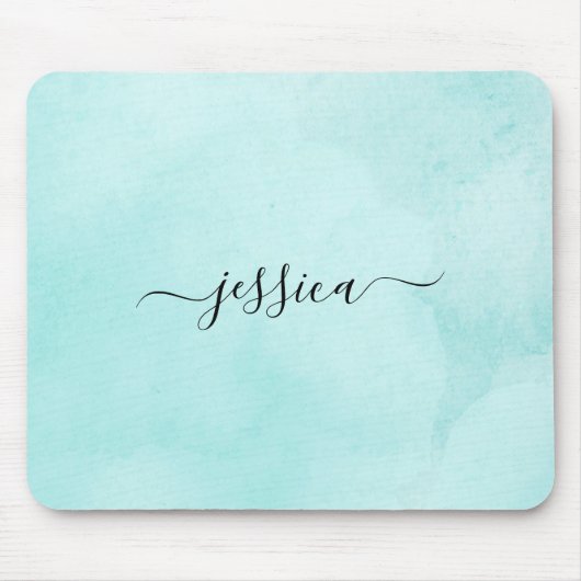 Tapis De Souris Script de calligraphie à l'aquarelle Chic Aqua (Devant)