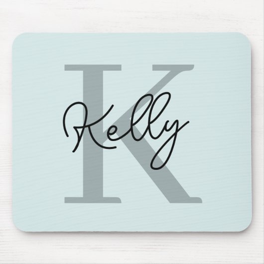 Tapis De Souris Script de Monogramme bleu aquatique moderne (Devant)