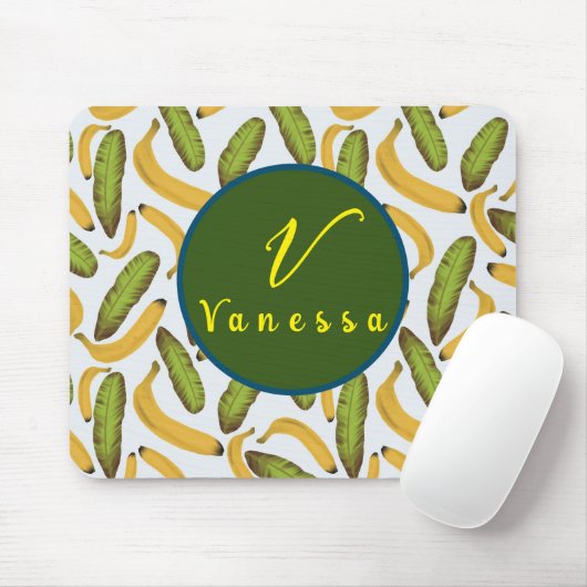 Tapis De Souris Script de monogramme de feuille de banane tropical (Avec souris)