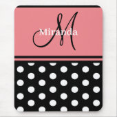 Tapis De Souris Script de monogramme de Pois blancs roses noires (Devant)