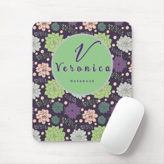 Tapis De Souris Script de monogramme Succulent pourpre (Avec souris)