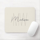 Tapis De Souris Script de nom de monogramme moderne crème (Avec souris)