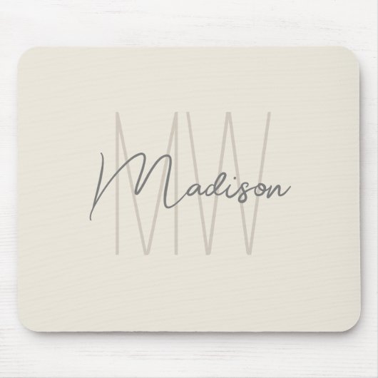 Tapis De Souris Script de nom de monogramme moderne crème (Devant)